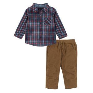 Checkered Button Down and Twill Pant Set